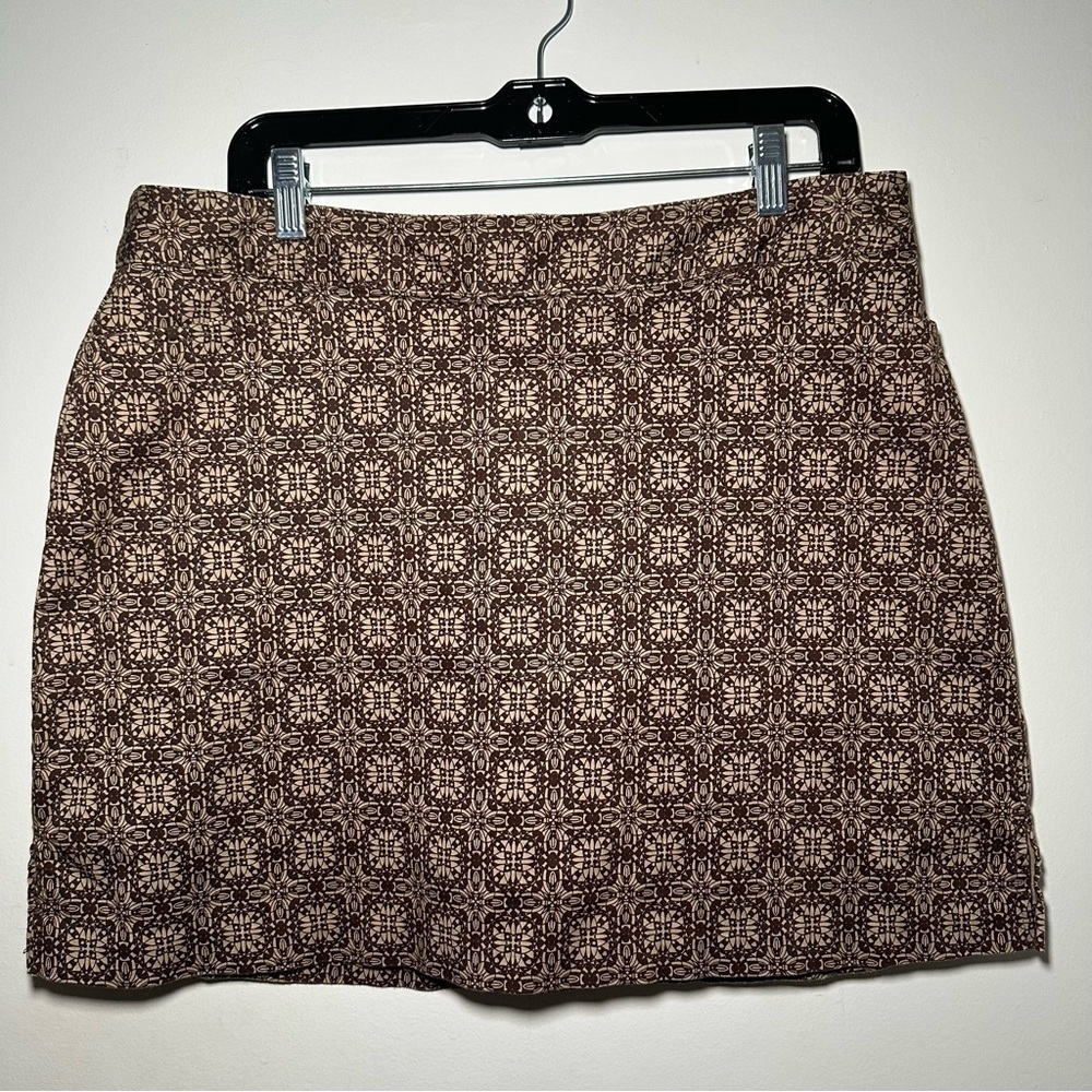 Lady Hagen Brown Geometric Print Skirt Size 12 | Retro Style Mod Mini